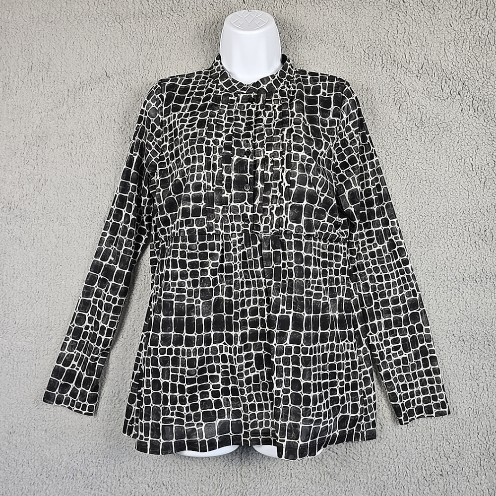 Liz Claiborne Blouse Women's L Colorful Geometric Long Sleeve Button Top